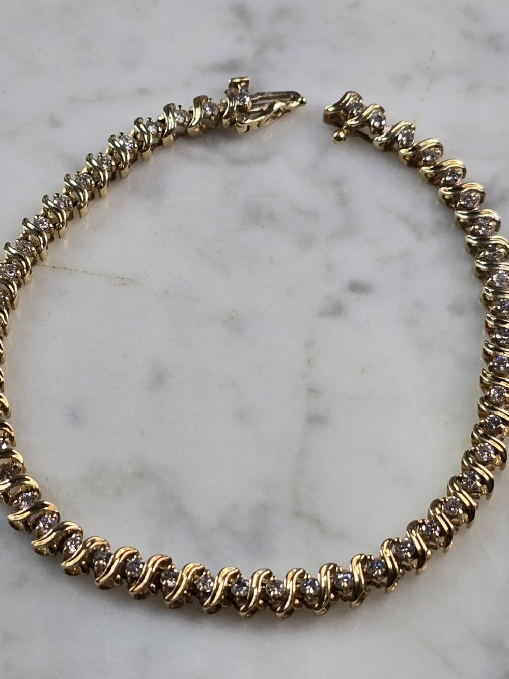 Womens Vintage Estate 14K Yellow Gold Diamond Tennis Bracelet 11.2g E5101